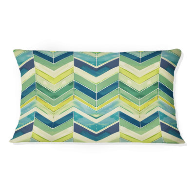 Coussin lombaire bleu à chevrons bleu et vert I
