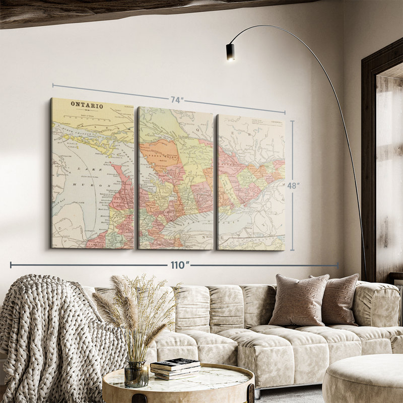 «Map of Ontario», reproduction sur toile, H 48 po x l 74 po x P 1,25 po