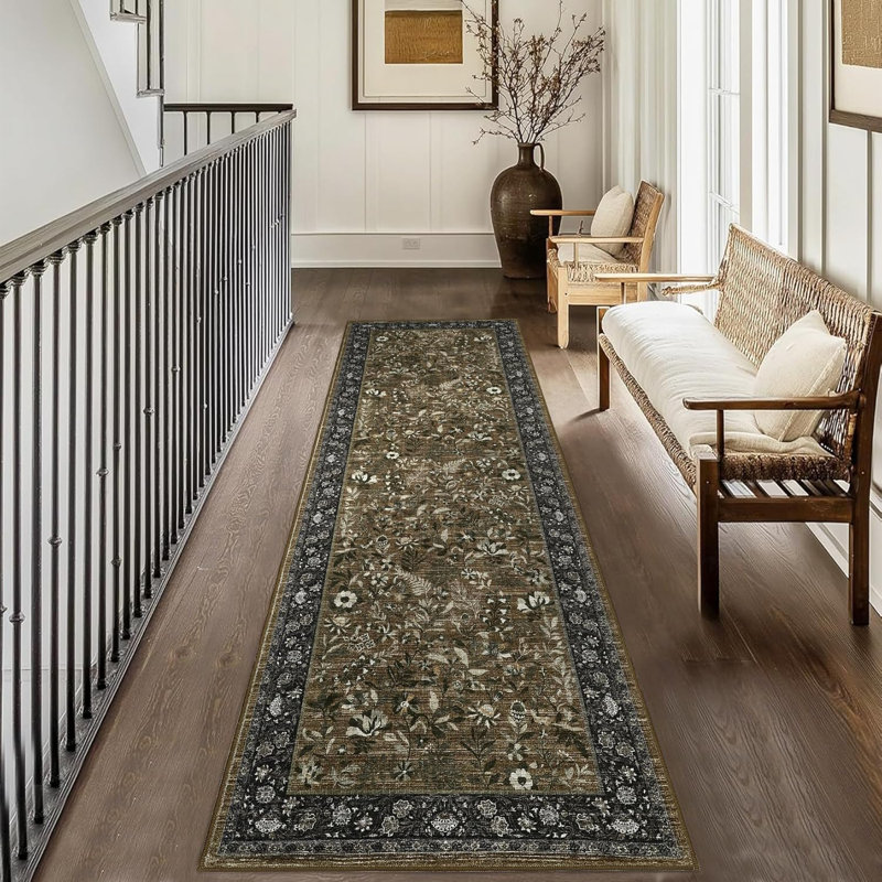 2x6 Floral Washable Runner Rug for Hallway, Kitchen, Laundry, Non-Slip, Stain-Resistant, Thin, Entryway, Soft, Long Bedroom Rugs.