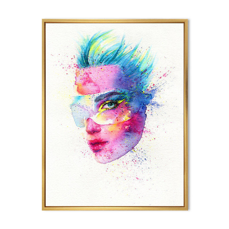«Mauve Fashion Woman Design» - œuvre d'art sur toile Glam, H 36 po x l 24 po, Toile avec cadre flottant or