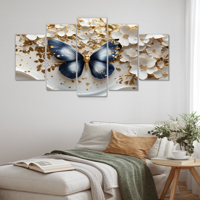 Papillon bleu sur une branche d'orchidée II - ensemble d'impressions d'art mural papillon