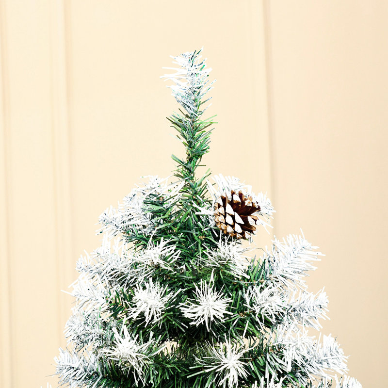 Sapin de Noël artificiel enneigé 6 pi avec branches réalistes, 61 pommes de pin et 800 pointes
