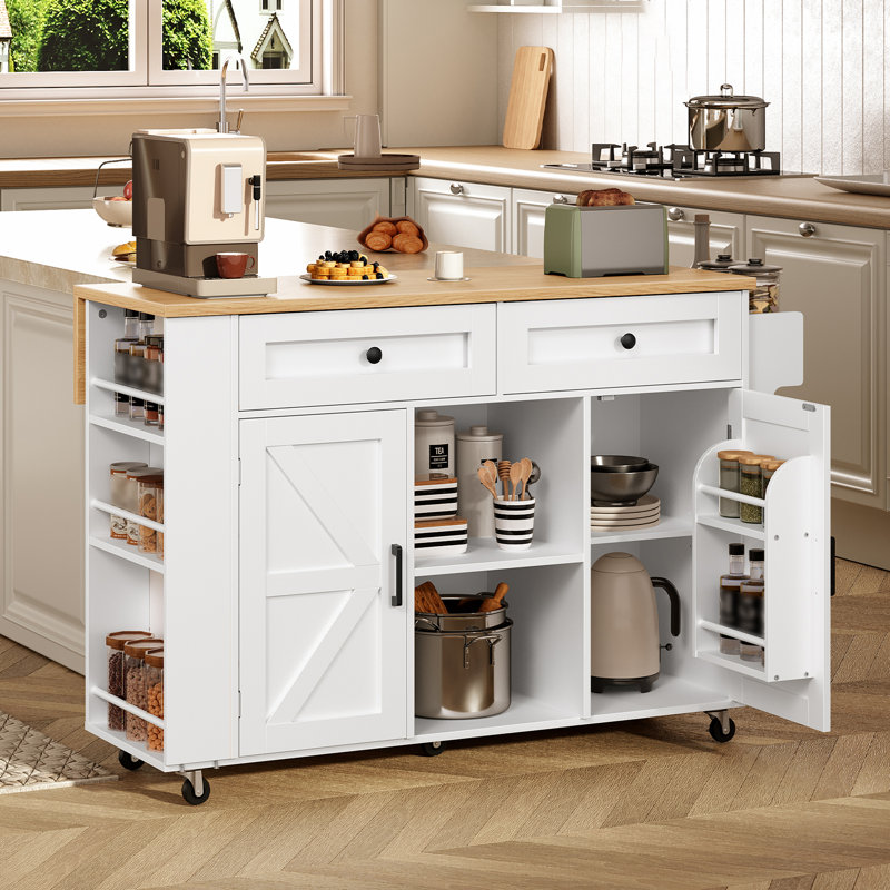 47.2" Kitchen Island with Power Outlet and Storage