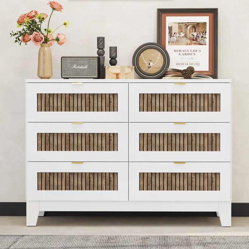 Commode 6 tiroirs Rinyah, Blanc