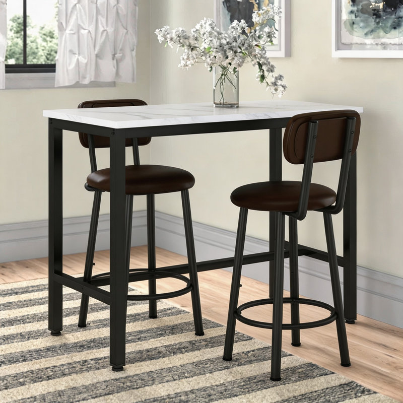 Trexton Rectangular 39.37" L x 15.75" W Dining Table Set of 3, White Marble