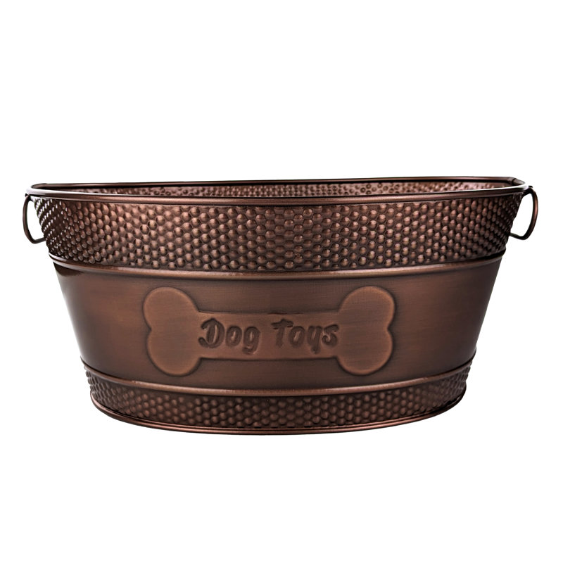 Metal Dog Toy Organizer Basket, 7.5" H x 18" W x 10.5" D, Brown