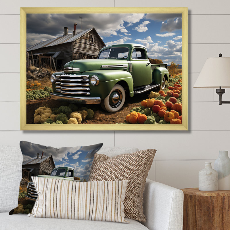 «Pickup Truck Country Charm I», reproduction sur toile, H 34 po x l 44 po x P 1,5 po, Cadre doré à une seule photo