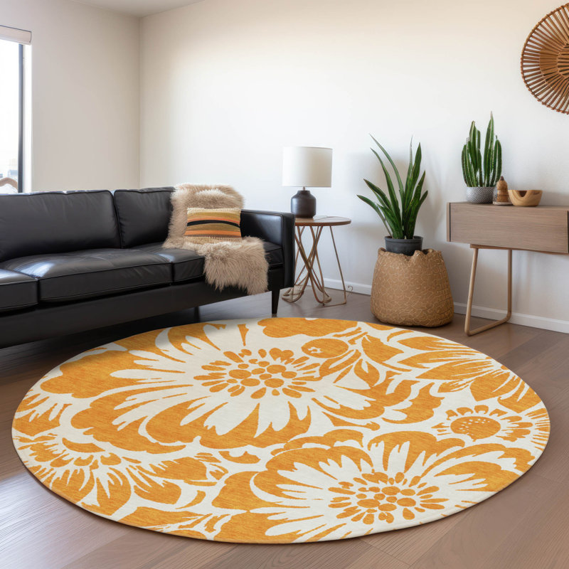 Premium Machine Washable Cerrito AMF551 Orange Rug, Round 8'
