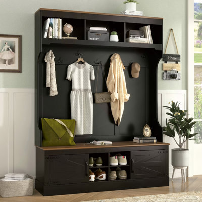 Arbre d'entrée 71 po H VIBE avec banc et rangement pour chaussures, armoire de rangement 5-en-1 moderne pour vestibule avec porte-manteau, 4 casiers à chaussures et 7 crochets pour le couloir, l'entrée et le salon