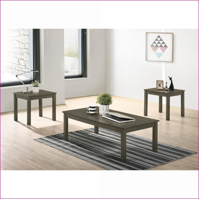 3pc Dark Grey Elegant Coffee Table Set for Living Room, Sturdy Support &amp; Timeless Style