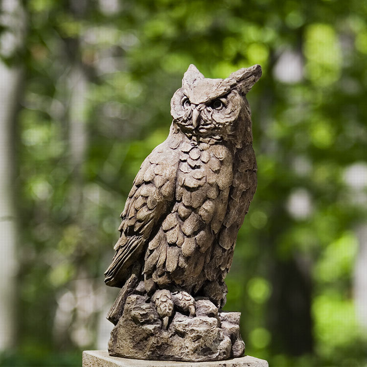 Large Horned Owl Statue, Brownstone