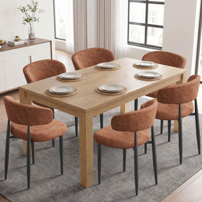 Ensemble de 6 chaises en chenille avec pieds en métal pour salle à manger, brun