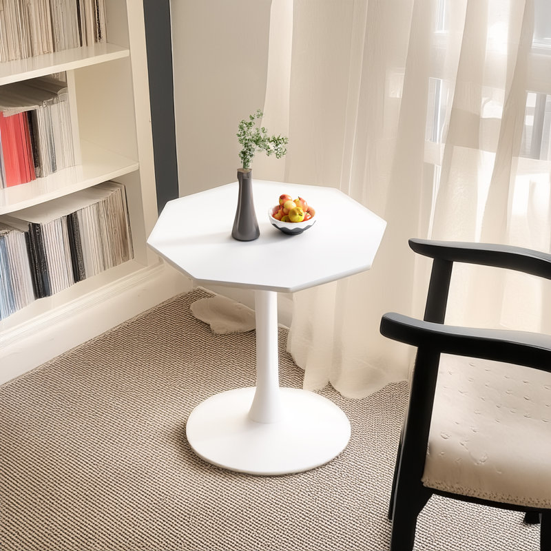Table basse 31,50 "octogonale, base en métal, Plateau blanc / base blanche