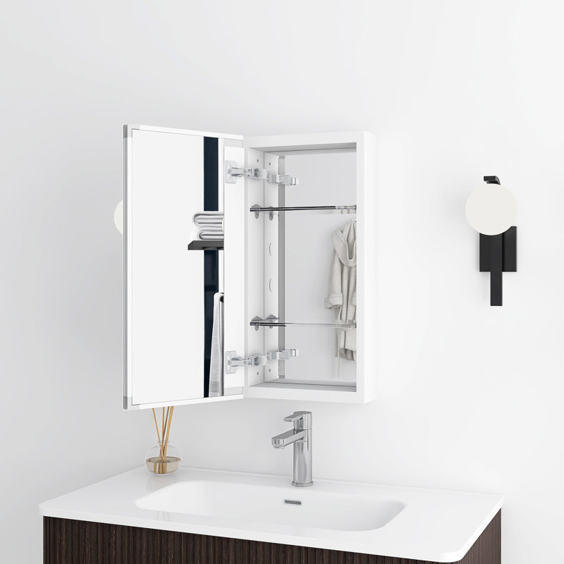 Pharmacie rectangulaire avec miroir, Argent argent, H 24 po x l 12 po x P 4,63 po