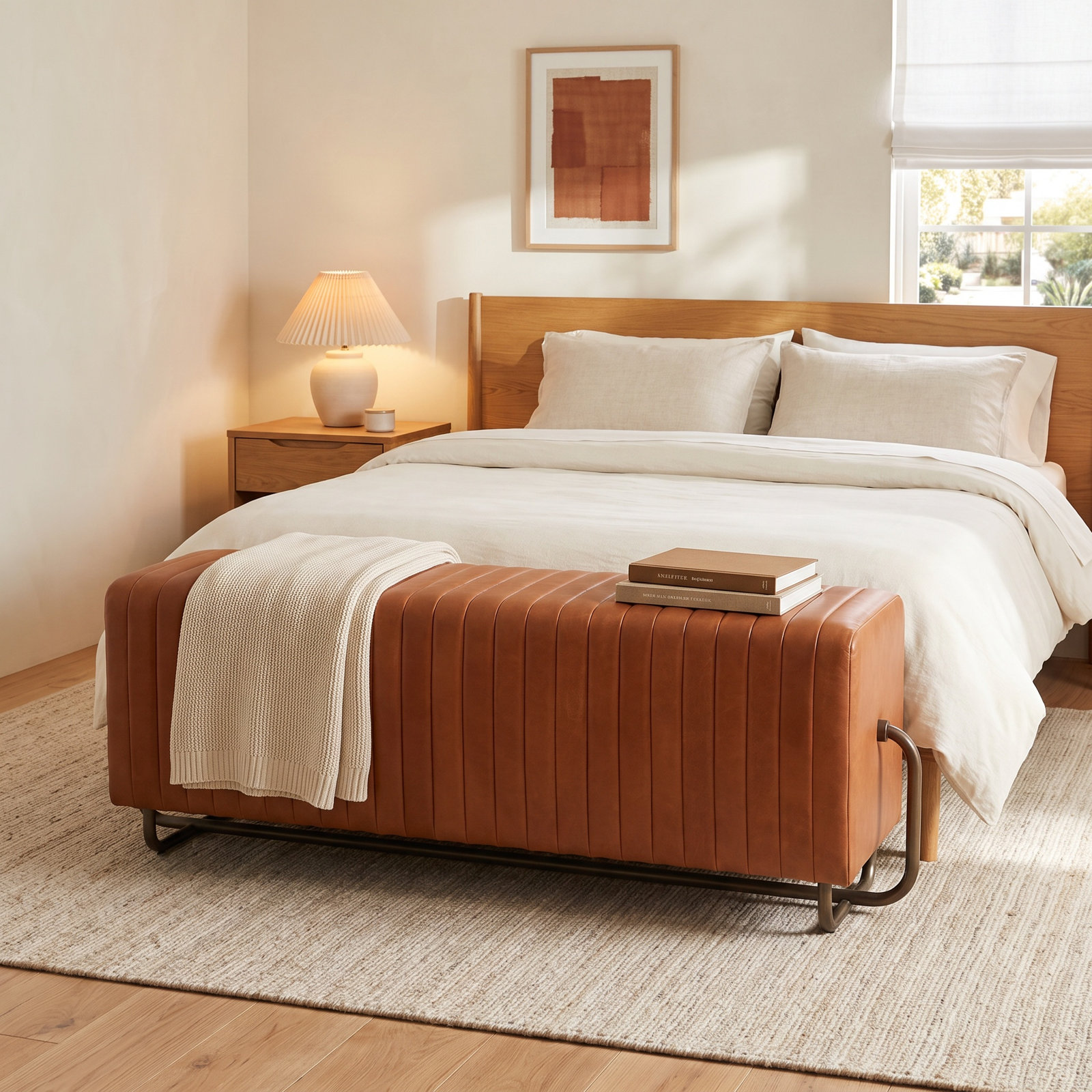 Bowen 61" Genuine Leather Bedroom Bench