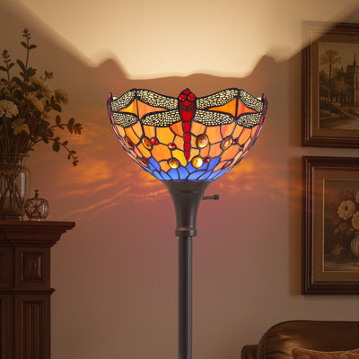Lampe sur pied de style Tiffany avec abat-jour en verre coloré libellule vers le haut de 11 po avec support E26, interrupteur rotatif pour la chambre à coucher du salon