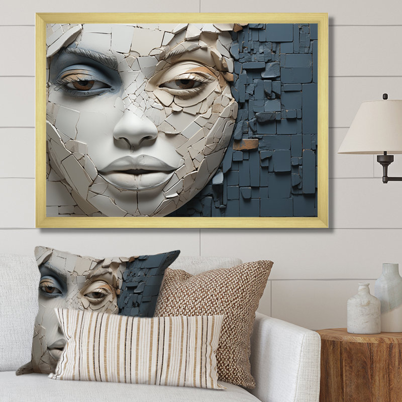 «Blue and beige», femme africaine, collage - art africain, décoration murale, H 24 po x l 32 po x P 1 po