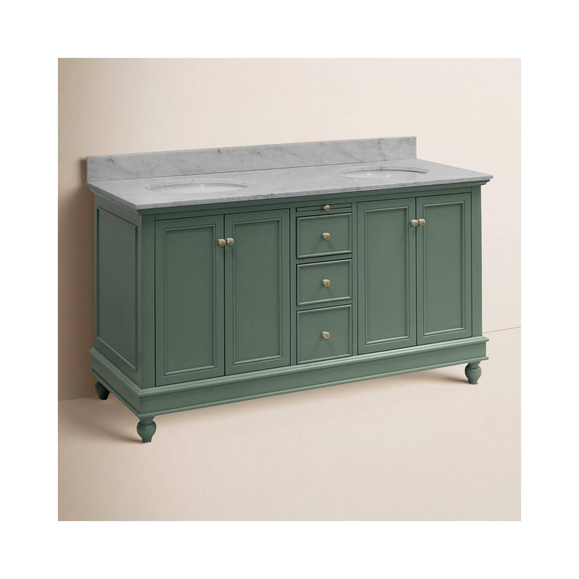 Ferdinand 60'' Double Bathroom Vanity, Sage Green, Carrara Marble