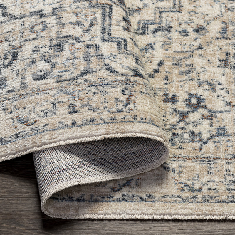 Tapis oriental ivoire / bleu, Tapis de couloir 2 pi 5 po x 8 pi