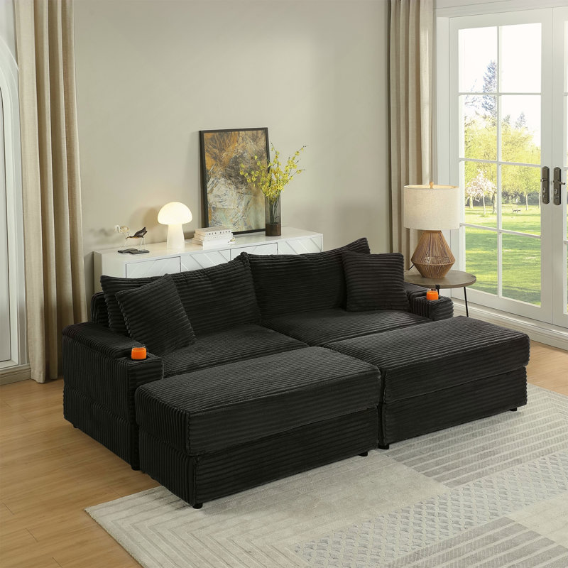 Canapé avec 2 coussins décoratifs et un repose-pieds, Canapé Comfy Sofa, Black