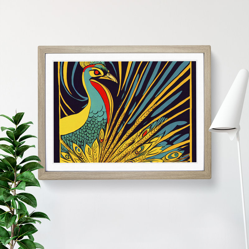 XH1022-8972X The Neat Peacock - Single Picture Frame Print, 25cm H x 34cm W x 2cm D, Oak