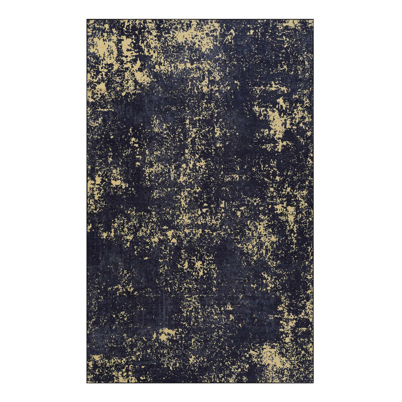 5x8 Living Room Area Rug, Washable, Non-slip, Non-shedding, Foldable, & Pet , Low-pile, , Stain , Black + Gold, Minimalist For Bedroom, Kitchen, Dining Kitchen Soft Room,