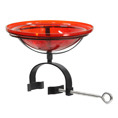 Crackle Glass Birdbath with Over Rail Bracket