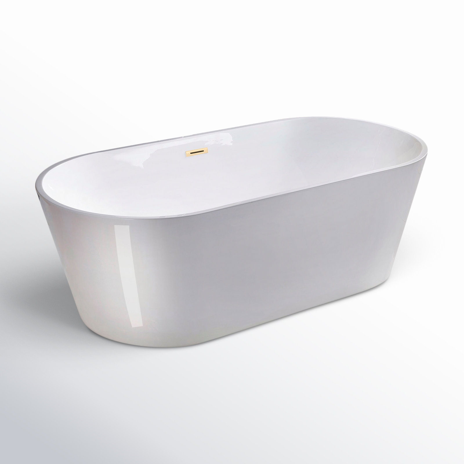 Cove 71'' Soaking Acrylic Bathtub, White/Brushed Gold