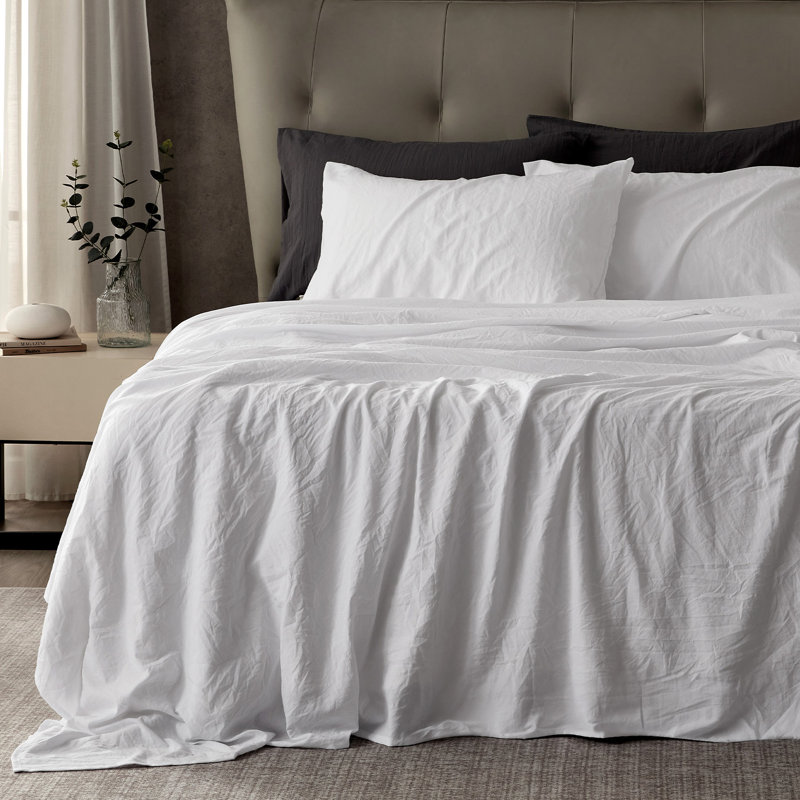 Ensemble de draps lavés en microfibre, draps luxueux avec literie à poches profondes Hotel, Très grand californien, Blanc