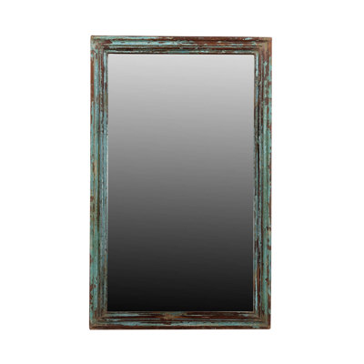 Large Reclaimed Wood Full Length Wall Mirror in Distressed Blue Antique Door Frame
