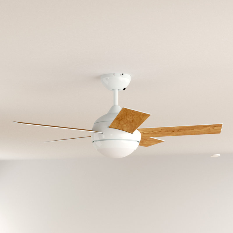 112cm Ceiling Fan with Light Kit, White/Pine