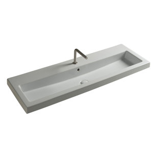 Ceramica Tecla By Nameeks 40 15.7'' White Ceramic Rectangular Bathroom Sink with Overflow