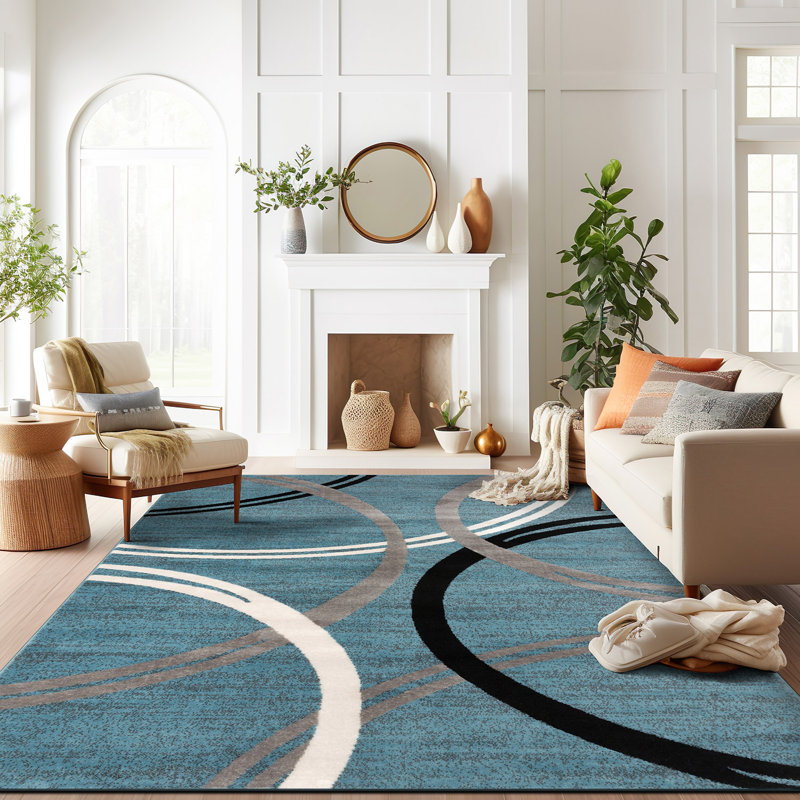 Tolchester Abstract Blue/Gray/Black Area Rug, Rectangle 8'8" x 12'