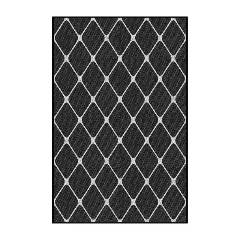 Tapis noir à motifs géométriques, Rectangle 5 pi x 7 pi
