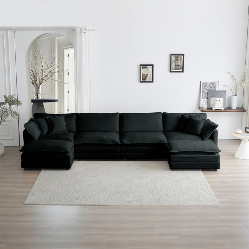  Sectional Sof Convertible Corner Couch Modern Minimalist Soft Sofa & Couch For Living Room, Blue Chenille, 4