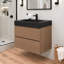 Meuble-lavabo suspendu moderne de 61 cm (24 pouces) en noyer brun avec lavabo intégré noir et 2 tiroirs de rangement, fixé au mur et entièrement assemblé.-1268244649-1268244652