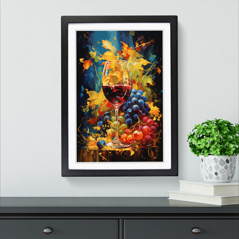 Wine Expressionism - Single Picture Frame Print on Wood, Black, 46cm H x 34cm W x 2cm D