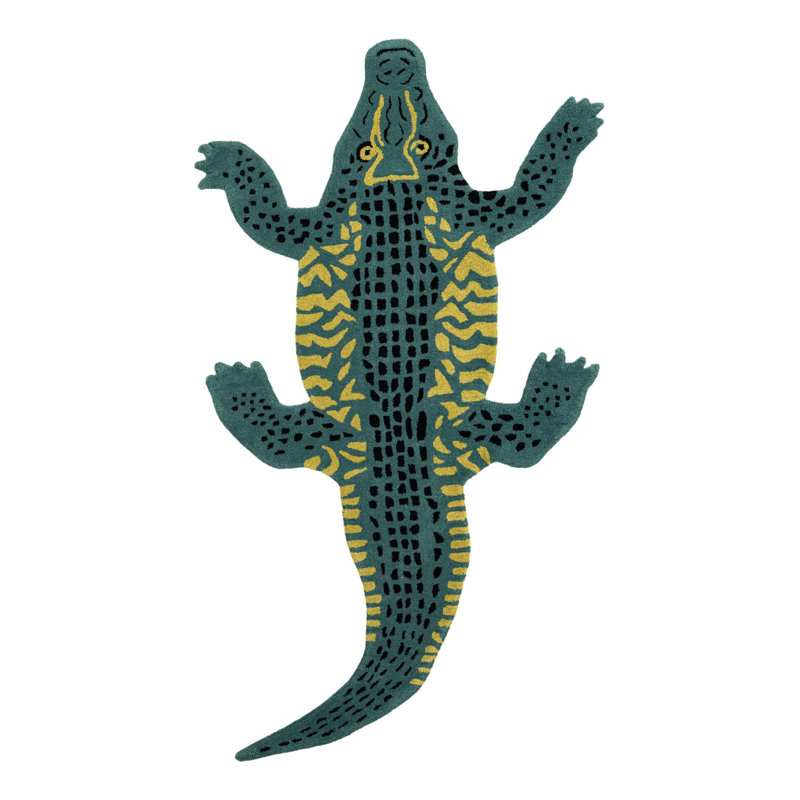 Unique Loom Crocodile Playtime Kids Wool Rug, Novelty 4'1" x 7'1"