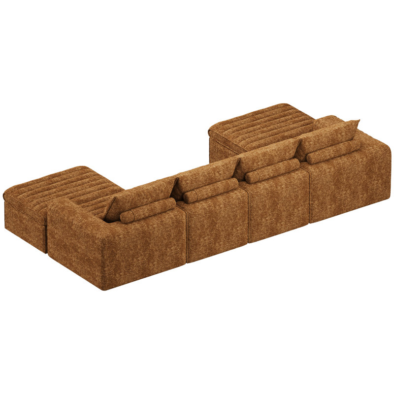Boneless 136" Modular Sectional Sofa with Deep Seat, U-Shaped Cloud Couch for Living Room, 4-Seater Boneless Sofa with 2 Ottomans, Flexible Combination Modern Upholstery Sofa, No Assembly Required