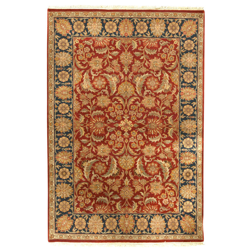 Tapis rouge et bleu noué à la main de haute qualité