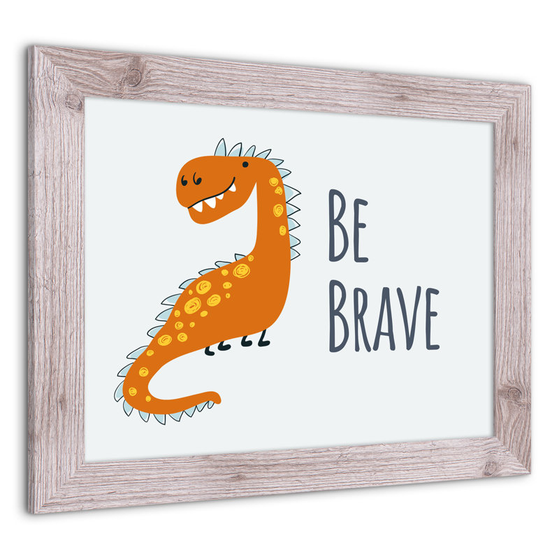 «Dino Be Brave», art encadré, H 20 po x l 16 po x P 0,75 po, Cadre blanc