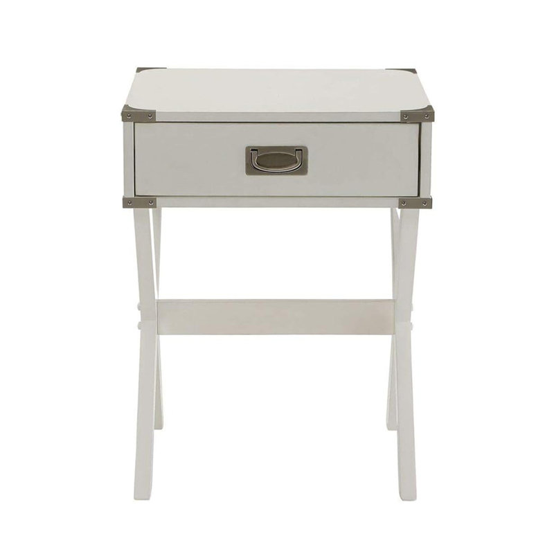 Table d'appoint avec coins en métal - Finition blanche élégante pour tout espace