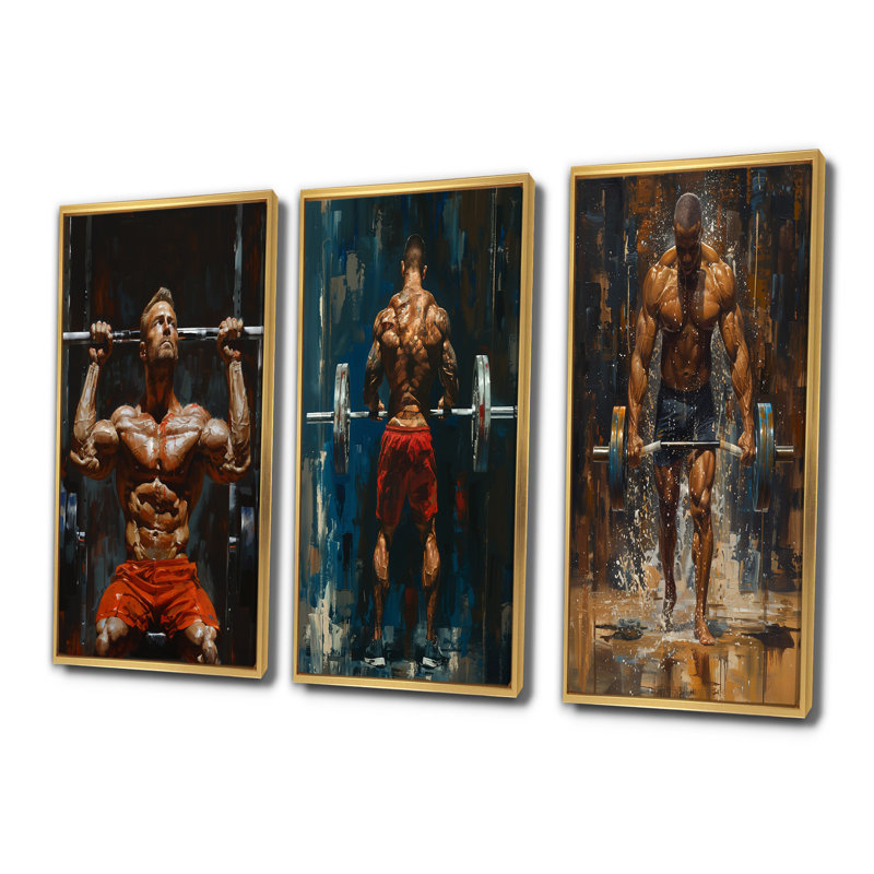 Concours d'athlétisme déterminé I - Collection d'art mural moderne, H 32 po x l 48 po, Impression encadrée flottante, Doré
