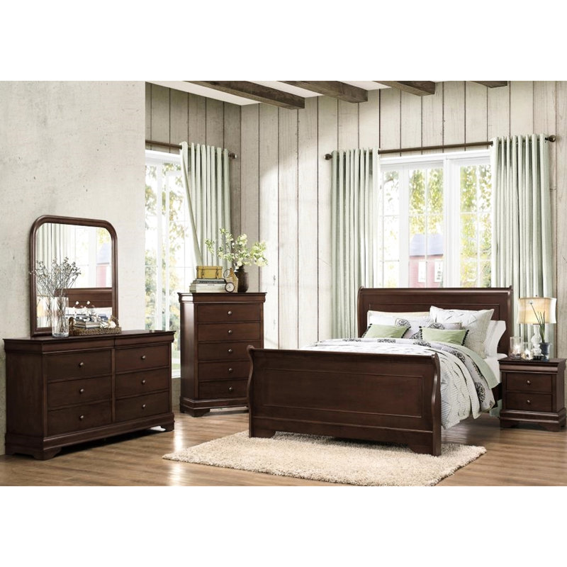 Grand lit classique en cerisier foncé pour chambre à coucher - Le style requiert un sommier / sommier en bois avec finition