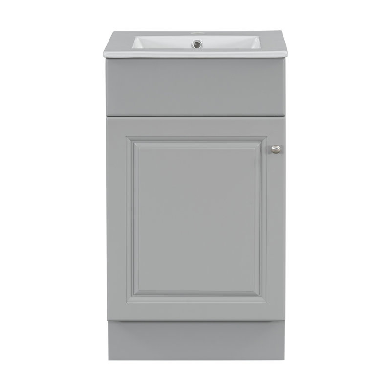 Lavabo de salle de bain 18 po, gris - avec porte et tablettes réglables Bassin en céramique Protection de débordement de surface lisse pour un lavabo relaxant, armoire robuste