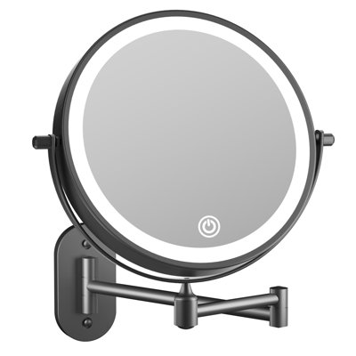 Vanna Metal Round LED Lighted Magnifying Wall Mounted Bathroom Vanity Makeup Mirror, Black