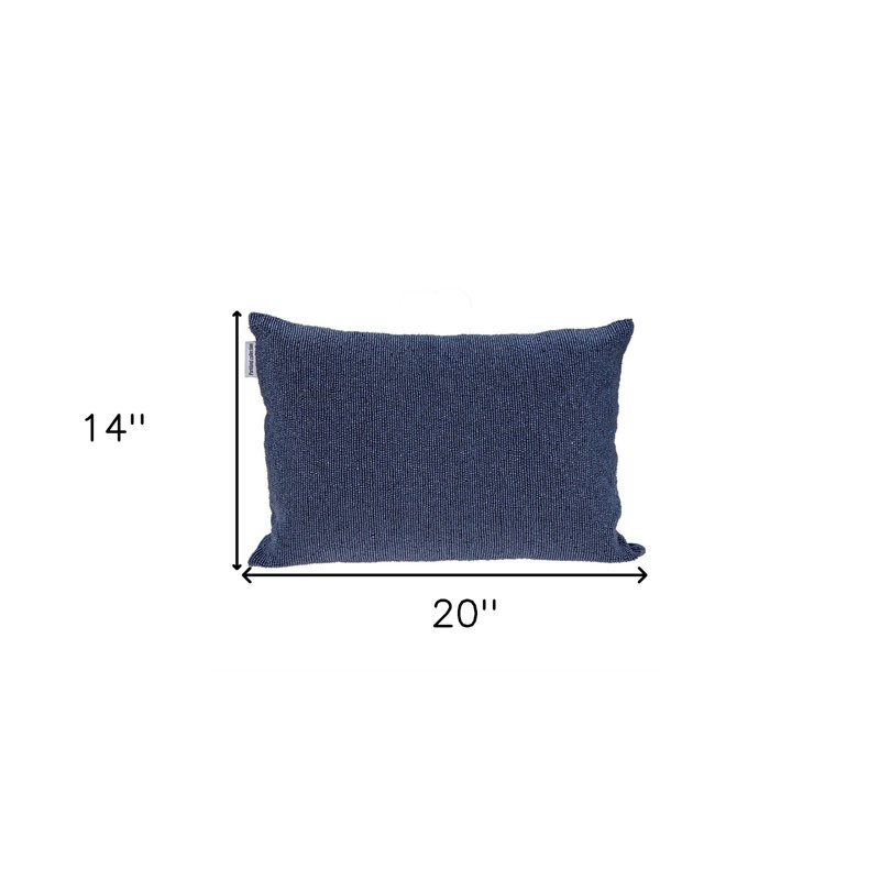 Shimmering Gray Beaded Luxury Throw Pillow, Blue