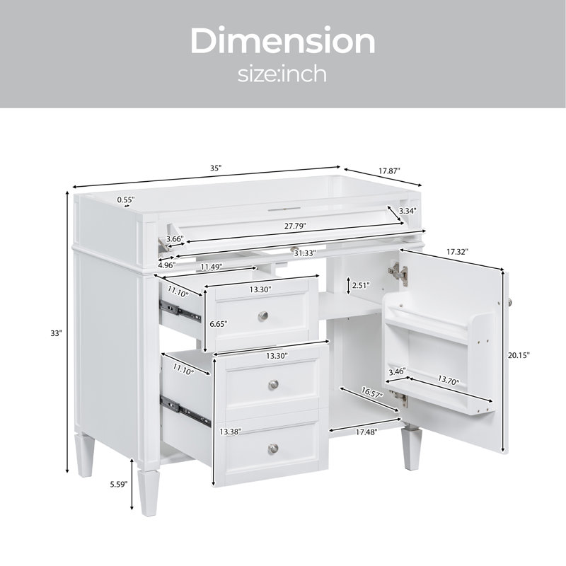 36 base de meuble-lavabo simple seulement, Blanc