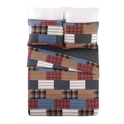 Cabin Patchwork Printed Plaid Cotton Quilt/Coverlet Set