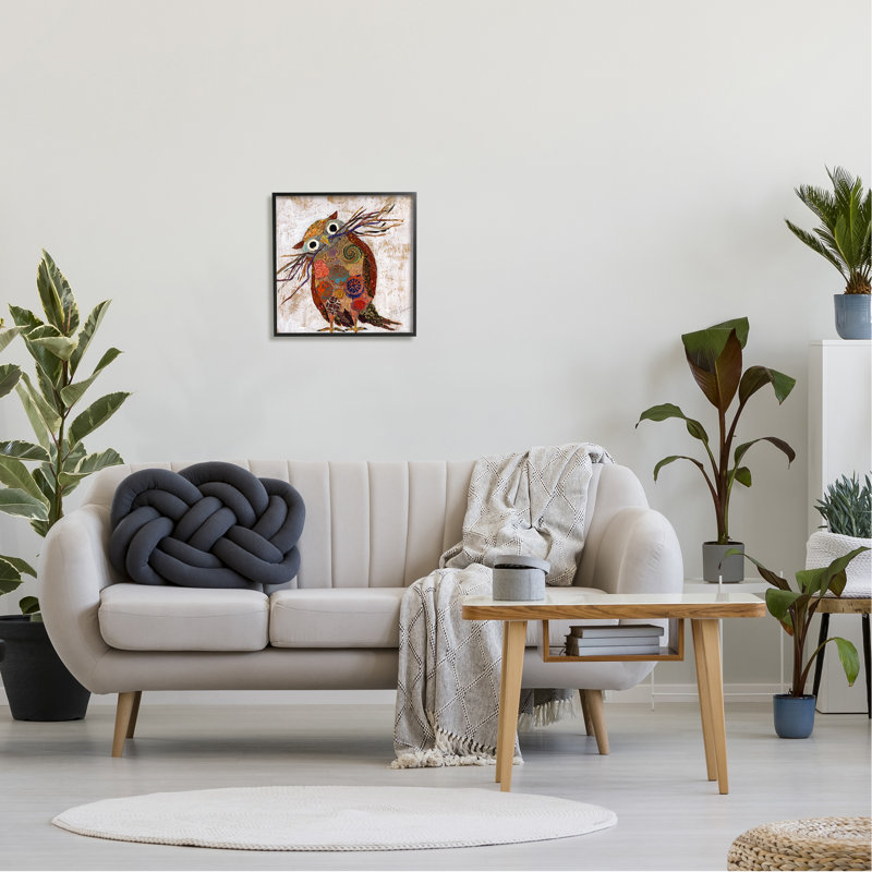 " Patterned Owl Collage ", Giclée encadrée noir minuit, H 17 po x l 17 po x P 1,5 po